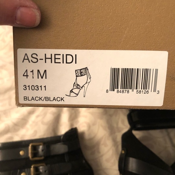 Ash size 10 black leather & denim open toe ankle wrap heels - Picture 10 of 12